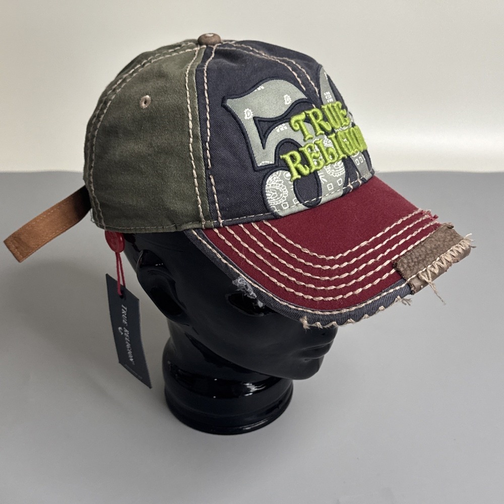 True Religion Bandana 56 Buddha Distressed Embroidered Baseball Hat Cap